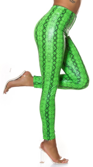 hoge taille leder broek slangen-print groen